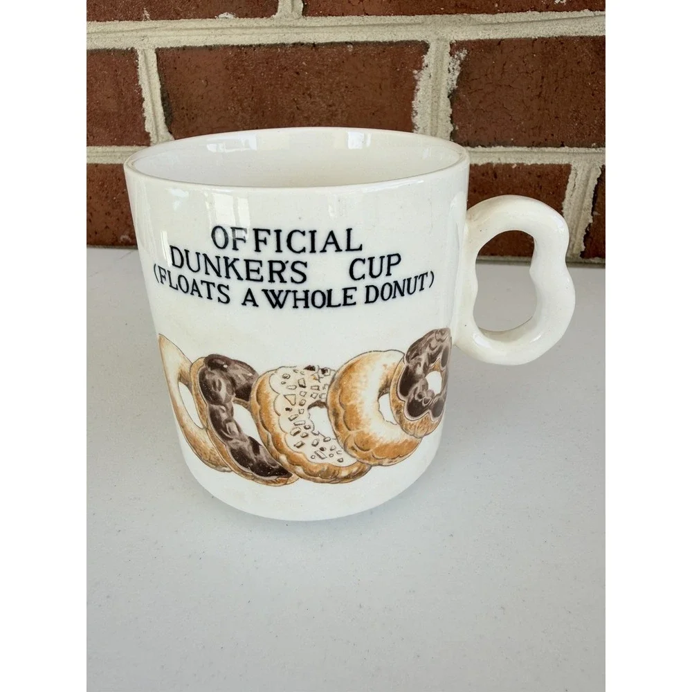 Vtg Official Dunkers Cup/Mug Double Finger Handle Floats A Whole Donut